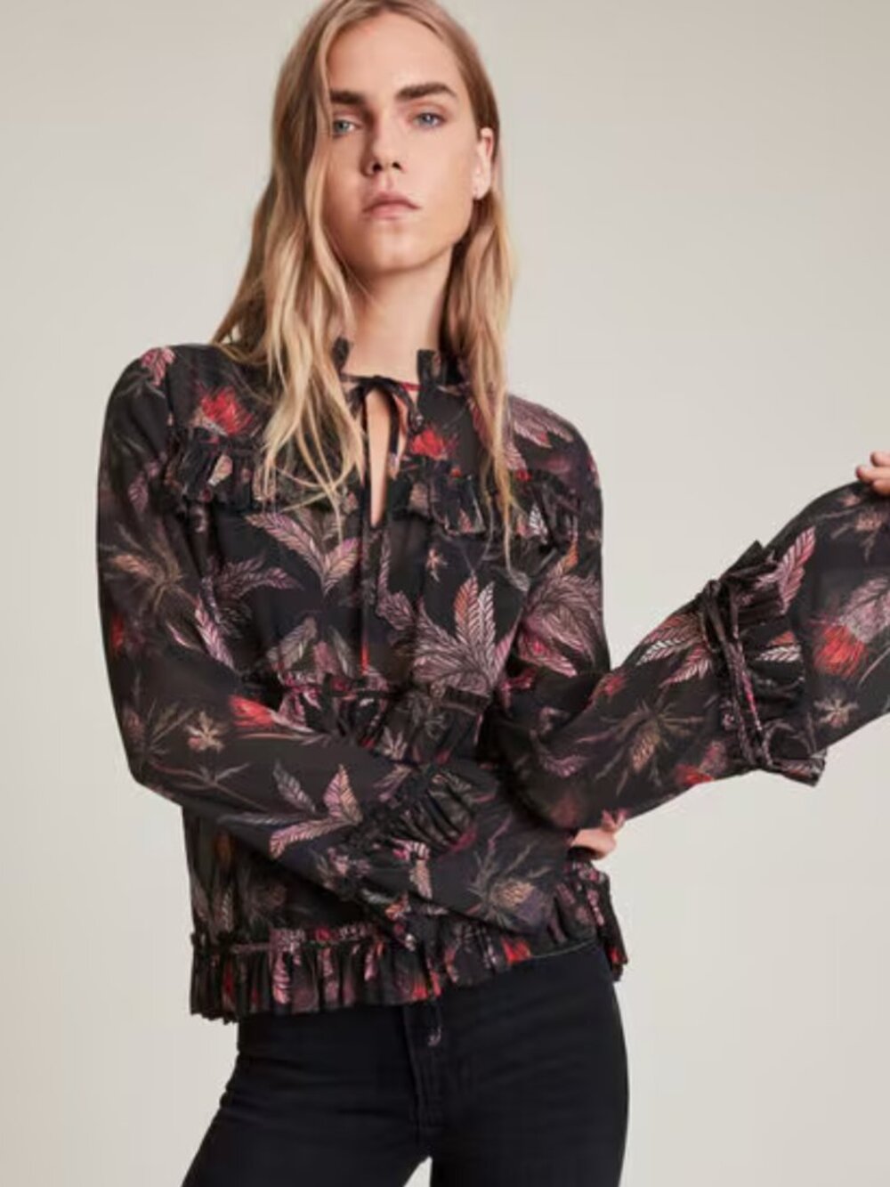 All Saints Calla Harris Printed Sheer Top